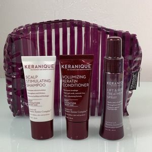 Keranique Shampoo Conditioner Lift & Repair treatment spray in cosmetic case NEW